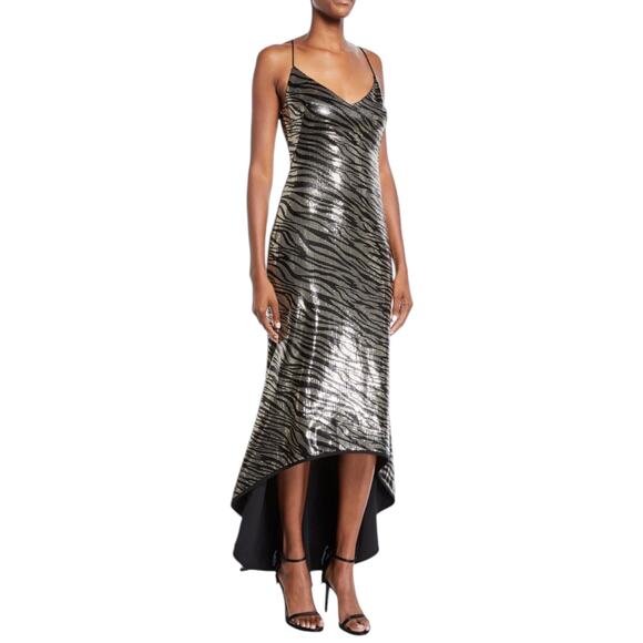 Black Halo Armelle Sequin High Lo Evening Gown Dress Golden Tiger - Picture 1 of 13